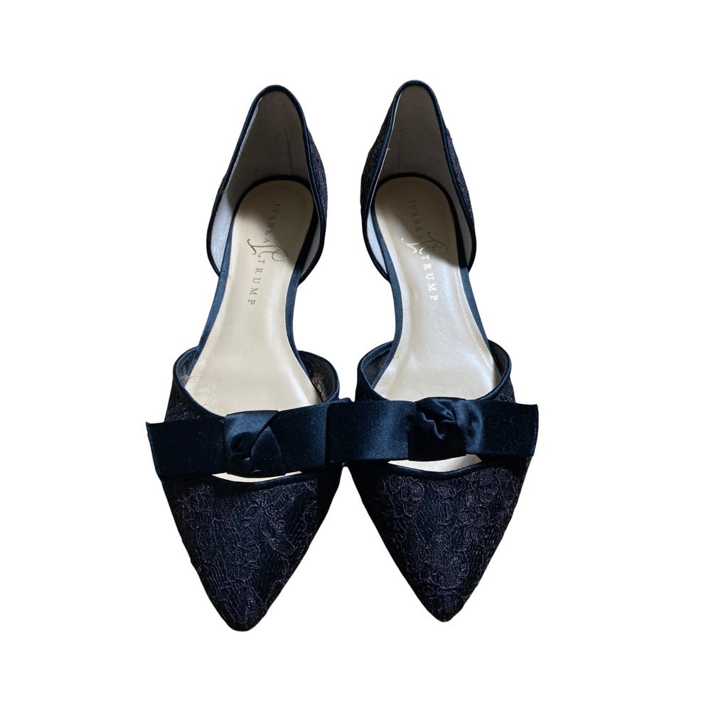 Ivanka Trump Loire Black Lace D'Orsay Bow Flats Pointed Toe Size 9.5 M ITLOIRE5